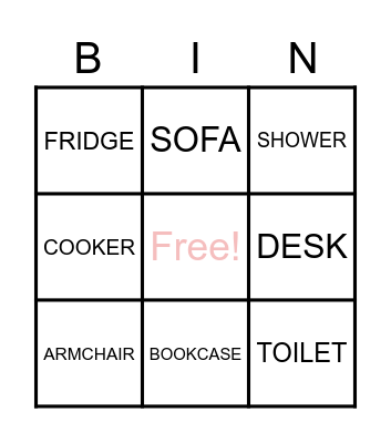 HOUSE OBJECTS UPPER ELEMENTARY Bingo Card