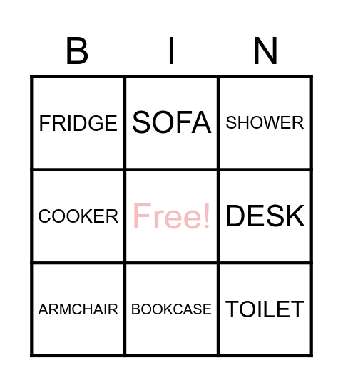 HOUSE OBJECTS UPPER ELEMENTARY Bingo Card