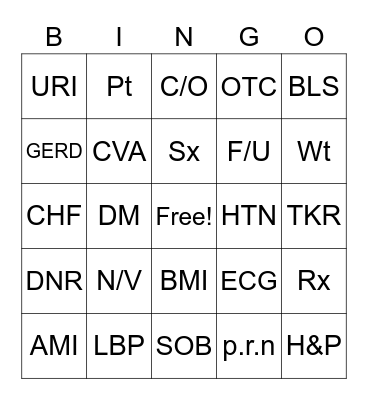 Nurse's Day Bingo Card