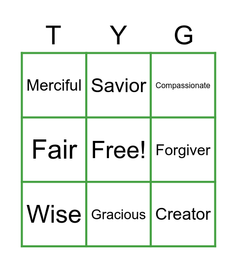 Thank you, God! Bingo Card