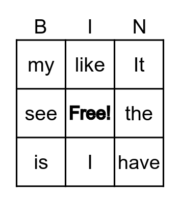 Sight words Bingo Card