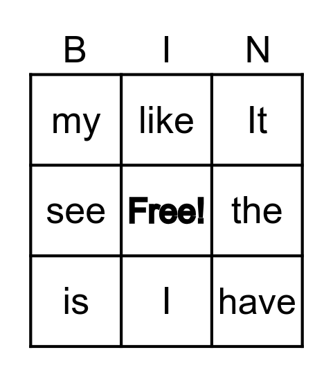 Sight words Bingo Card