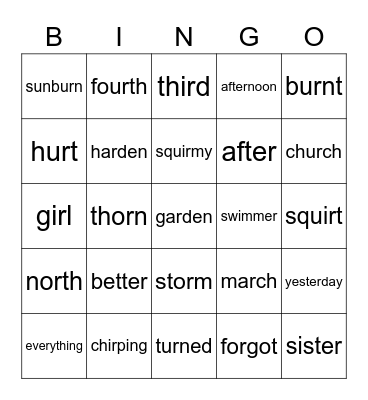 R-Controlled Vowels Bingo Card