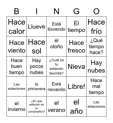 Las estaciones y el tiempo Bingo Card