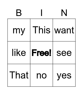 Sight words 2 Bingo Card