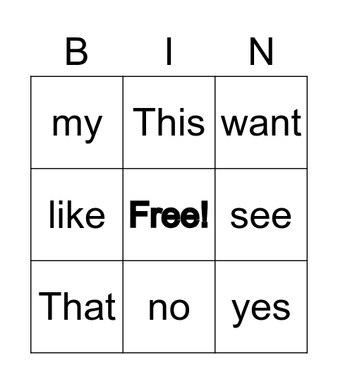 Sight words 2 Bingo Card