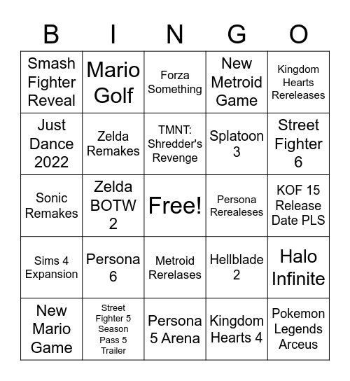 E3 Bingo Card