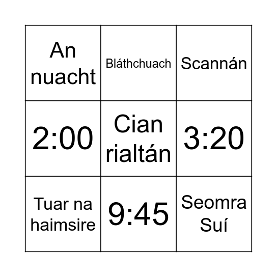 An Teilifís Biongó Bingo Card