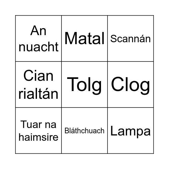 An Teilifís Biongó Bingo Card