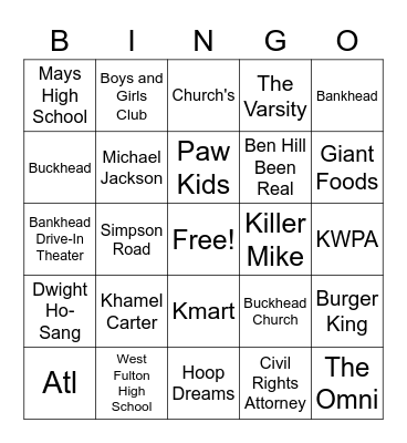 Bankhead Bingo Card