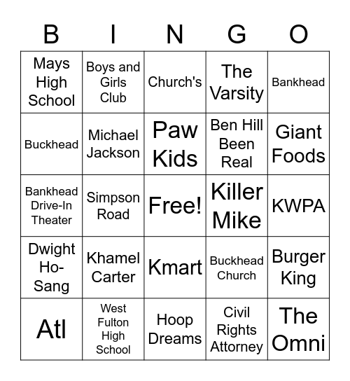 Bankhead Bingo Card