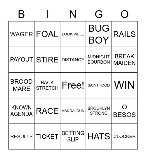 AKA KENTUCKY DERBY BINGO Card