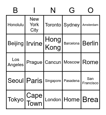 2021 Vacation Spots Bingo Card