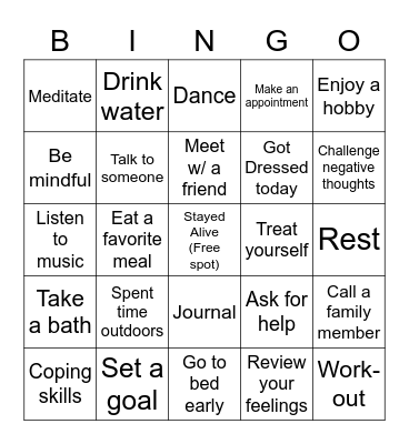 Self-Care Bingo Card