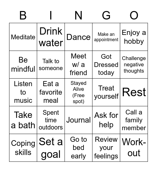 Self-Care Bingo Card