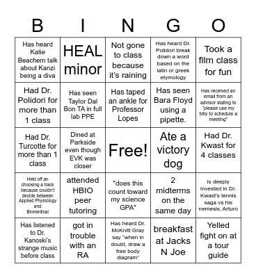 HBIO Class of 2021 Bingo Card