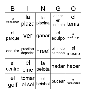 Spanish Bingo Card