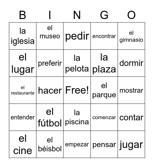 spanish bingo Card