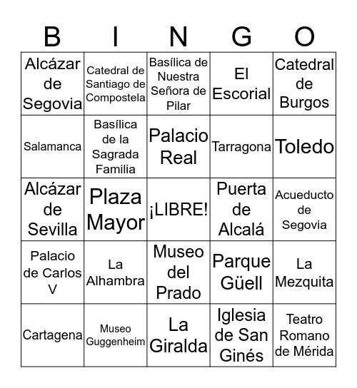 Gran monumentos de España Bingo Card