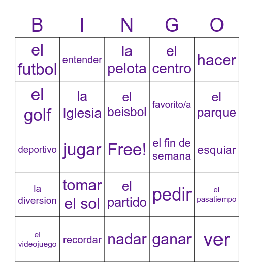 Lesson 4 vocabulary Bingo Card
