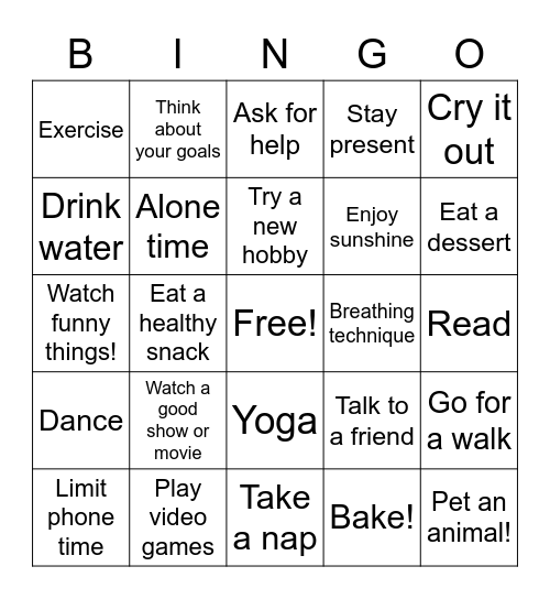 Self Care! Bingo Card