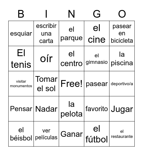 Spanish Bingo!!!!!!!!!!!! Bingo Card