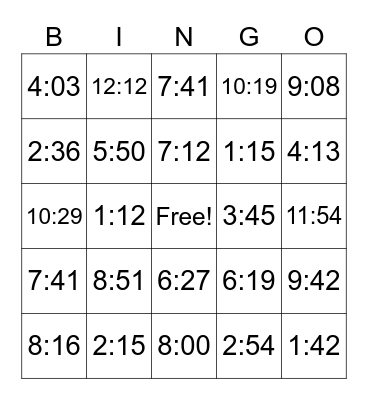 Spanish Time Bingo Card