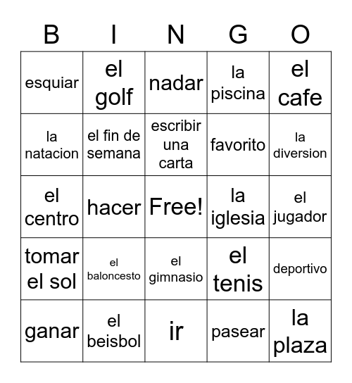Spanish Bingo Card