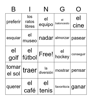 Lección 3 vocabulario Bingo Card