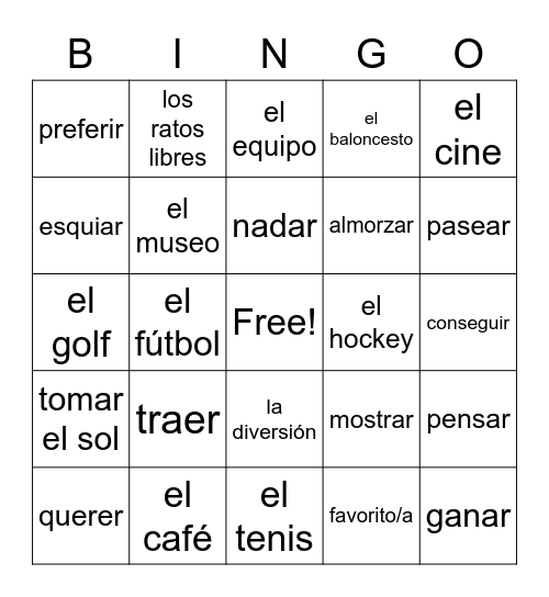 Lección 3 vocabulario Bingo Card