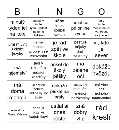 Najdi někoho, kdo... Bingo Card