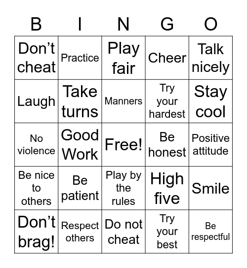 Sportsmanship Bingo Card