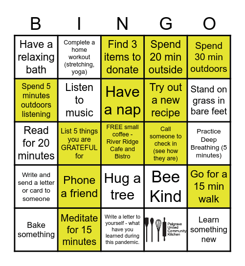 Palgrave United Community Kitchen Bingo Card