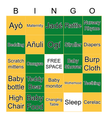 Pamela's Virtual Baby Shower Bingo Card