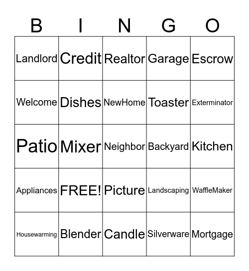 Housewarming Party Card 1 Bingo Card