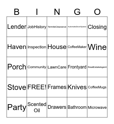 Housewarming Party Card 2 Bingo Card