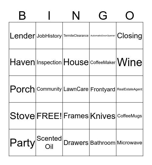 Housewarming Party Card 2 Bingo Card