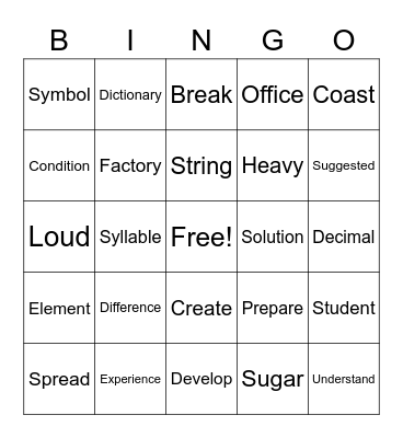 Literacy Bingo! Bingo Card
