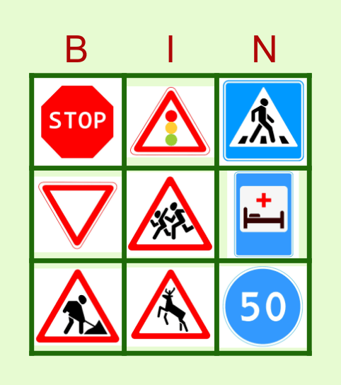 Traffic Signs Bingo Card