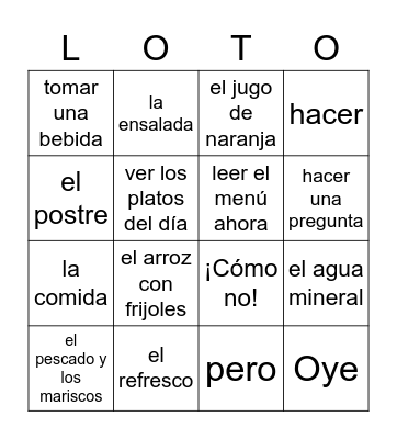 QC1 3B2 En el restaurante Bingo Card