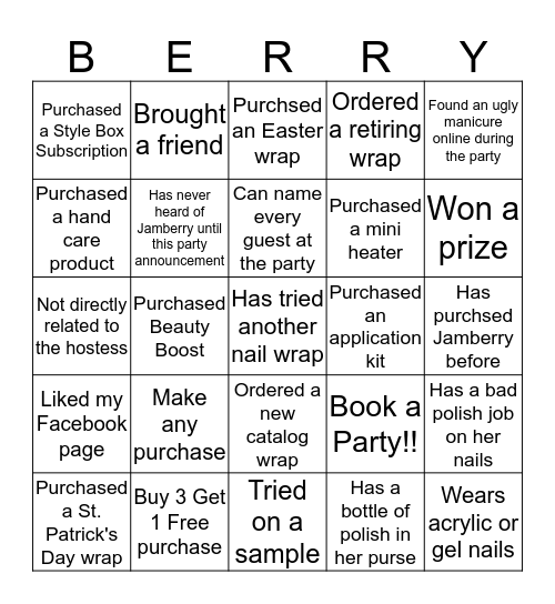 Jamberry Bingo Card