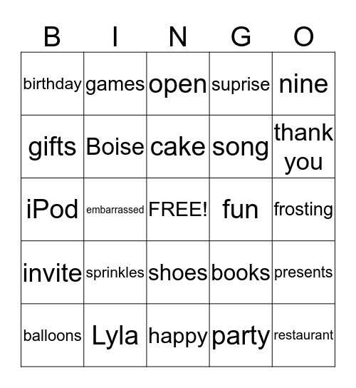 Untitled Bingo Card