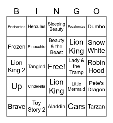 Disney Movie Music Bingo Card