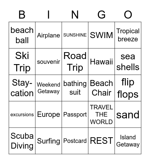 I NEED A VACATION Bingo Card