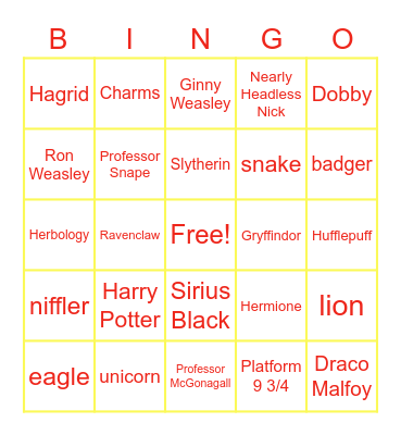 Harry Potter Bingo Card