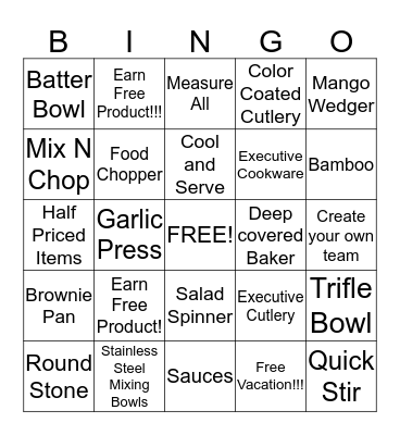 Pampered Chef Bingo Card
