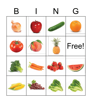 Fruits and vegetables Bingo Card