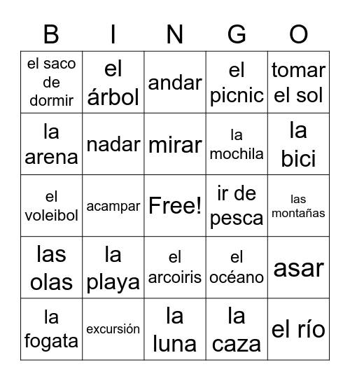 El Aire Libre Bingo Card