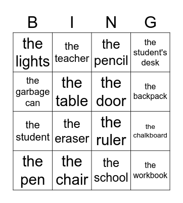 French Classroom Objects Bingo Card