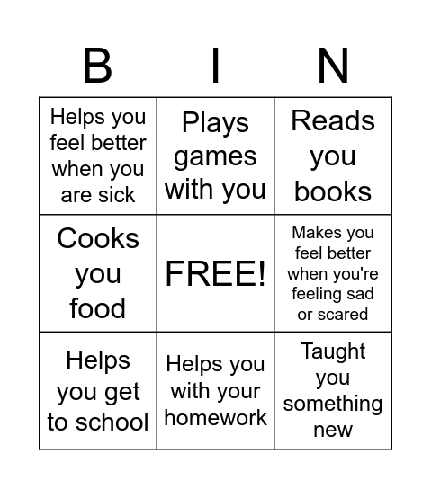 Name Someone Special Who Bingo Card